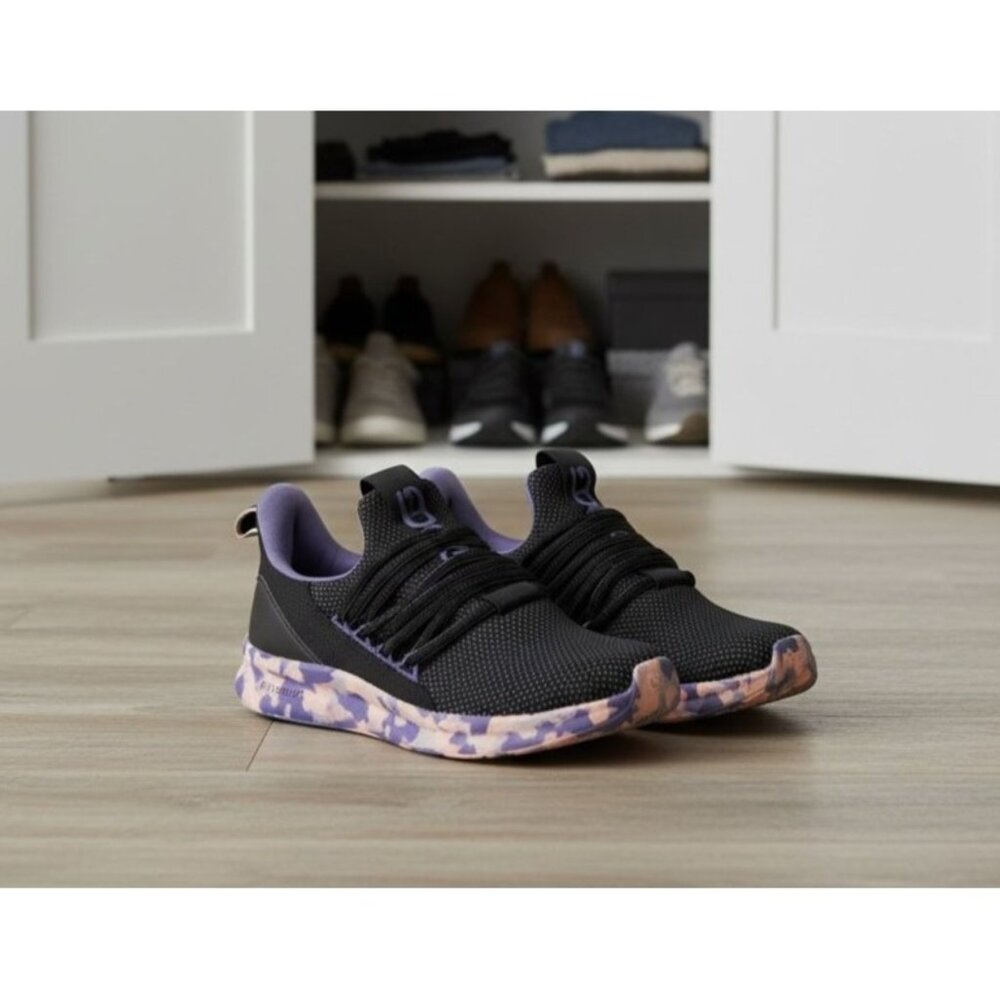 Adidas Womens Running Shoes Size 4 Black & Purple Mesh Upper Camouflage Sole Lig